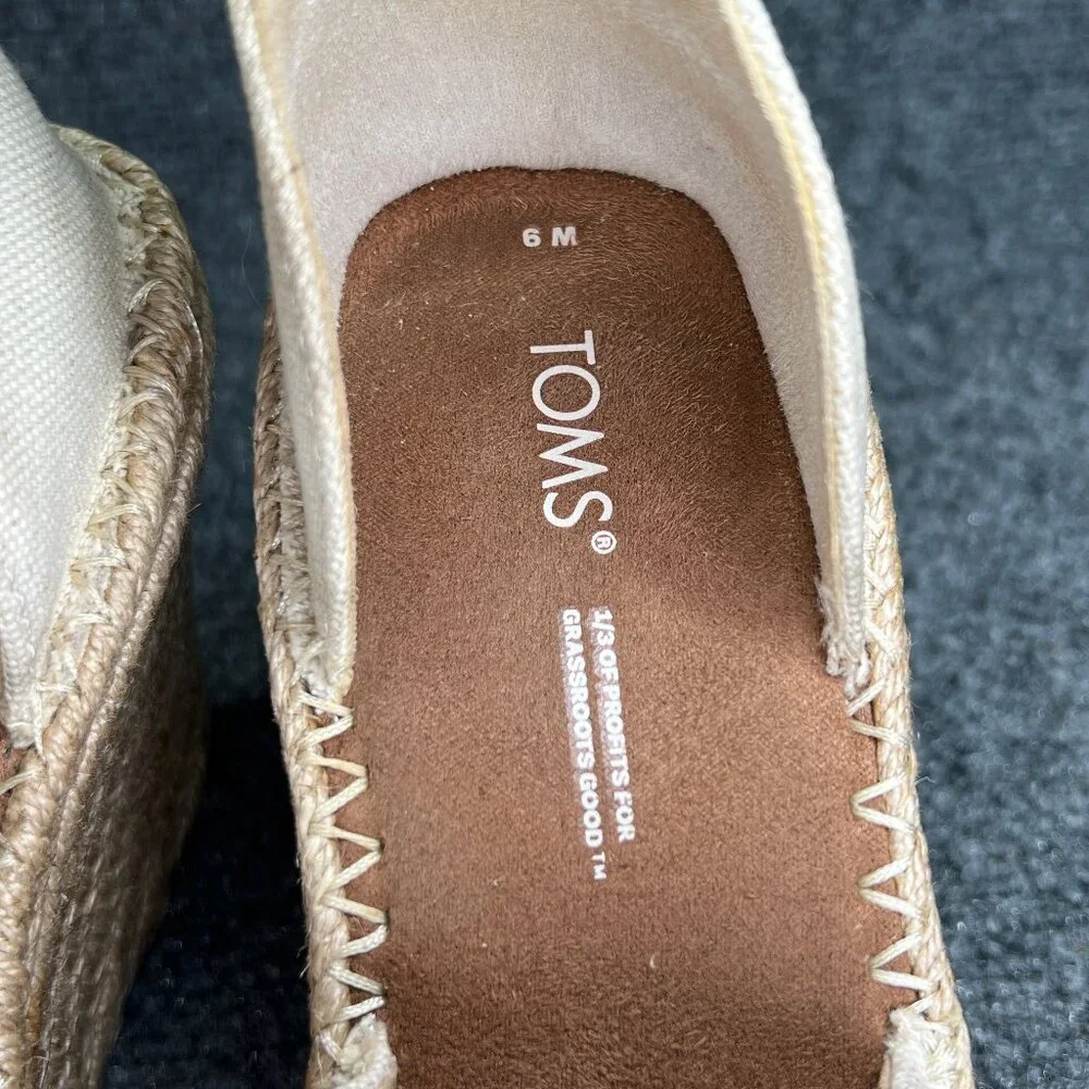 Toms Marisol Wedge Sandals Women's 9 Cream Canvas Espadrille Ankle Strap‎ Shoes